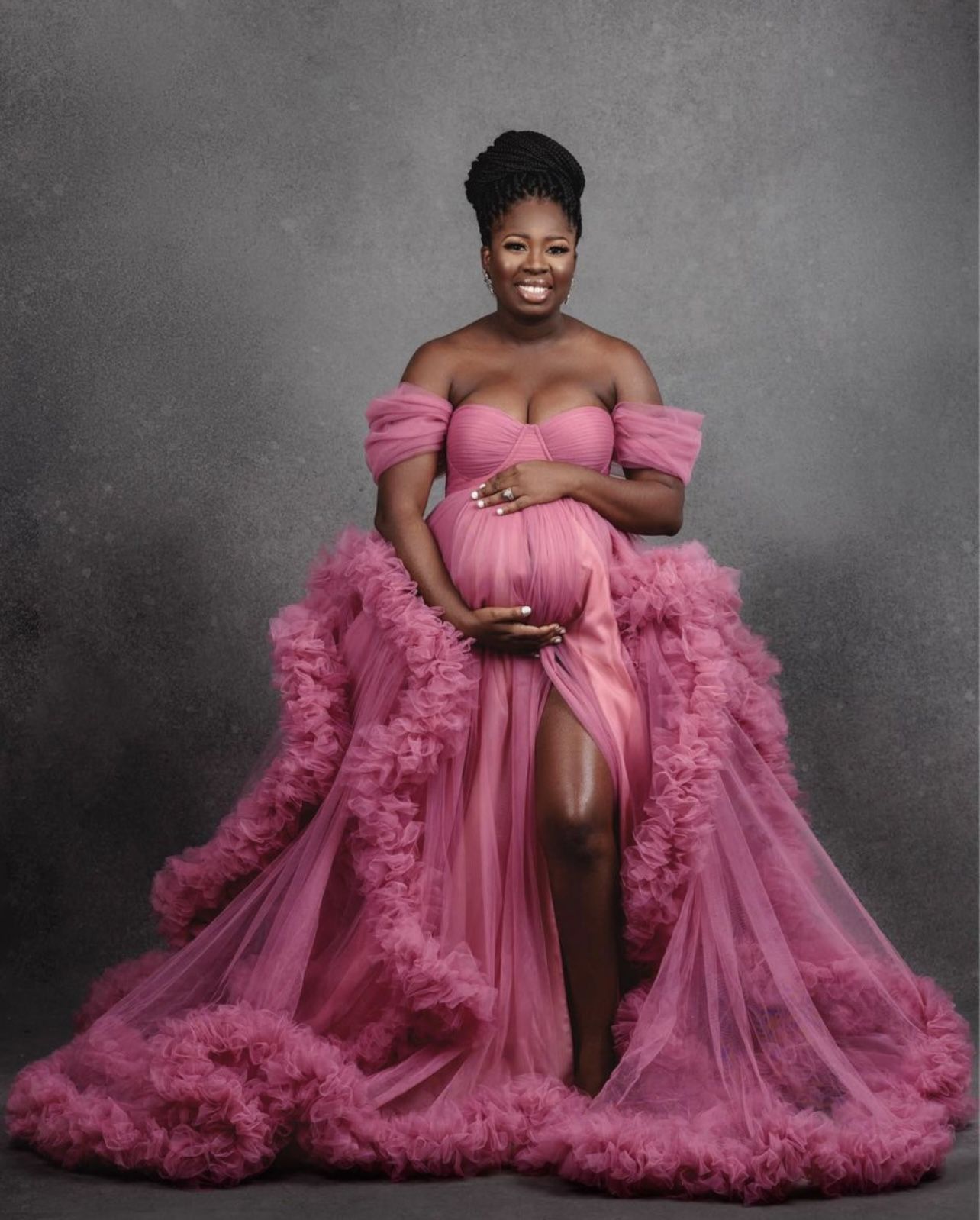 Pink Tulle Maternity Ball Gown