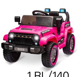 12V Kids Ride-On Truck For Age 3+, Remote Control, LED, Music, 3 Speeds - Pink