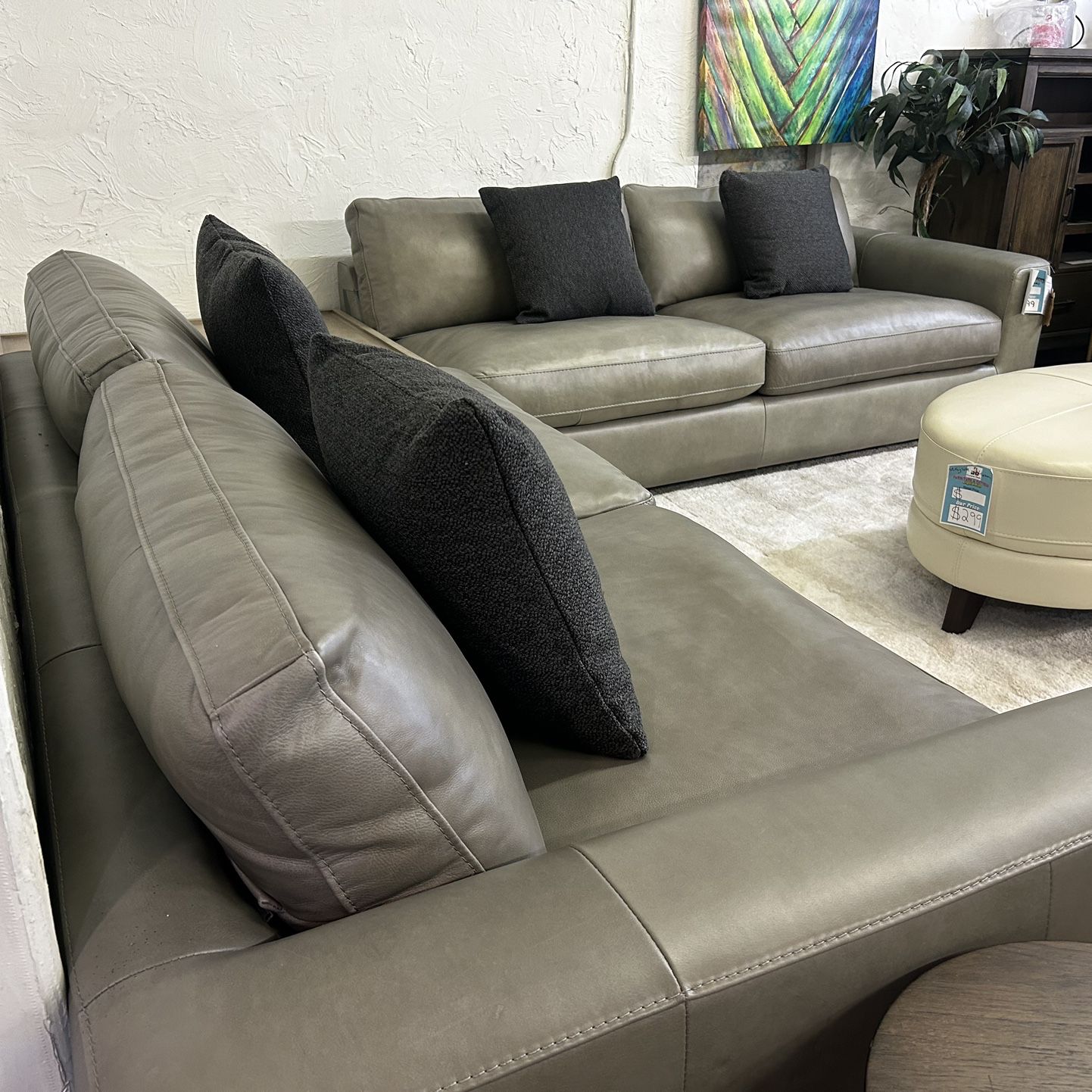 100% Real Leather Contemporary Sectional 