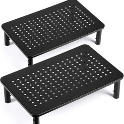 TV/Monitor Riser Desktop Stand, Flat Screen, Sturdy Metal Laptop Computer Shelf for Printer, iMac, 3 Height Adjustable PC with Mesh Platform , 2 Pack