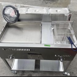 Stainless Griddle With Deep Fryer And Shelf With Traits For Gas Propane