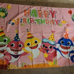 Baby Shark Birthday Banner Backdrop Background Party Supplies Decoration