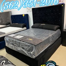 Black Velvet Bed Frame Queen Size With Mattress New Colchon 