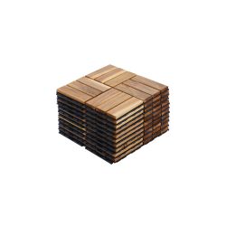 10 PCS Interlocking Deck Tiles Checker Pattern, 12 x 12 Square Yellow Acacia Hardwood Outdoor Flooring for Patio, Bancony, Pool Side,...