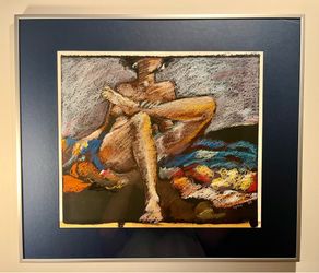 1986 Original Vintage Pastel Drawing Signed “Sophia” – Seated Figure - Framed