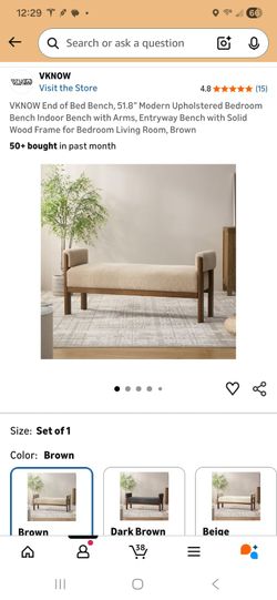 51.8” Modern Upholstered Bedroom Bench Indoor Bench with Arms, Entryway Bench with Solid Wood Frame for Bedroom Living Room, Brown