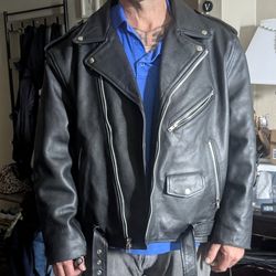 Black leather motorcycle jacket