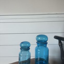 Belgium Glass Apothecary Jars With Bubble Lids (2)