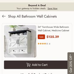 24." Farmhouse Wide Bathroom Wall Cabinet. Medicine Cabinet