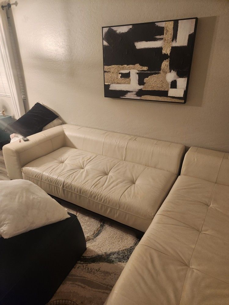 Large Z Gallerie White Leather Sofa 