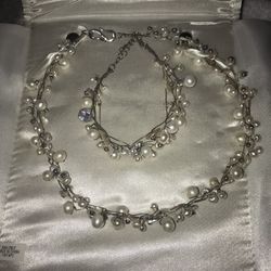 Pearl And Sterling Silver Choker And.bracelet Set 