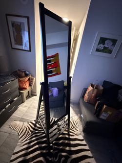 IKEA ISFJORDEN Black Standing Mirror with Shelf