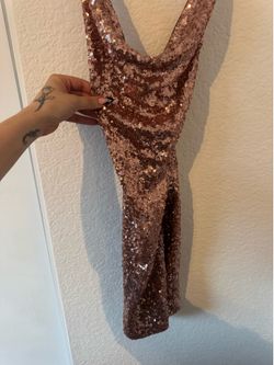Fashion Nova Rose Gold Sequin Cowl Neck Mini Dress - Size S