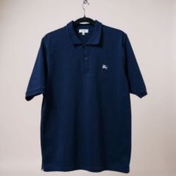 Burberry Classic Fit Navy Polo — Nova Check Placket, Equestrian Knight Logo, Men’s Cotton