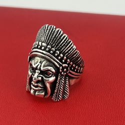 indian Chief 925 sterling silver Larg Ring Size 10