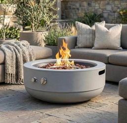 Minor Dent Small 24 Inch Propane Fire Pit Bowl Round Steel Gas w/ Lid Portable Outdoor Fire Table