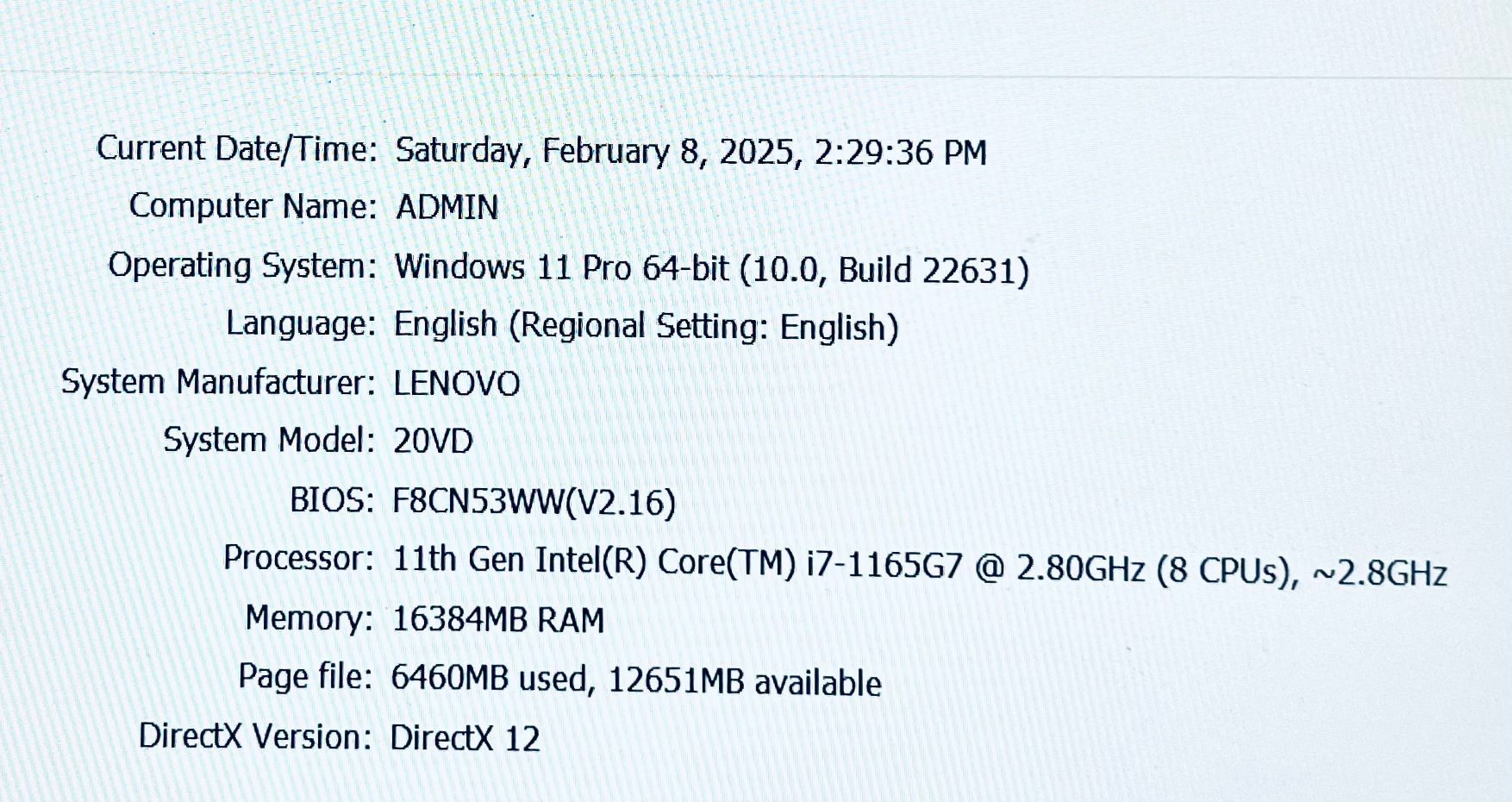 Lenovo 20VD i7 1165G7 2.80Ghz 16GB 500GB SSD Windows 11 Pro 