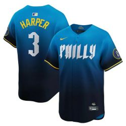 New!  Philadelphia Phillies Bryce Harper Nike Blue City Connect Limited Player Jersey

