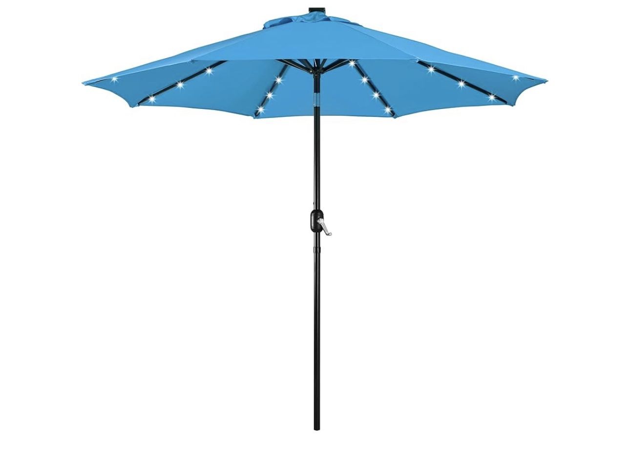 9FT Solar Powered Patio Umbrella - UV Protection Market Table Umbrella w/ 32 LED Lights & Push Button Tilt & Crank Lift System for Garden/Lawn/Deck/Ba