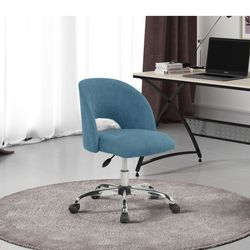 Mainstays Fabric Upholstered Open Back Office Chair with Textured Boucle Fabric, Casters, Teal for Teens and Adults
