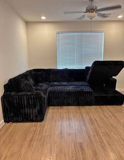 Black Velvet Sectional Sofa with Storage