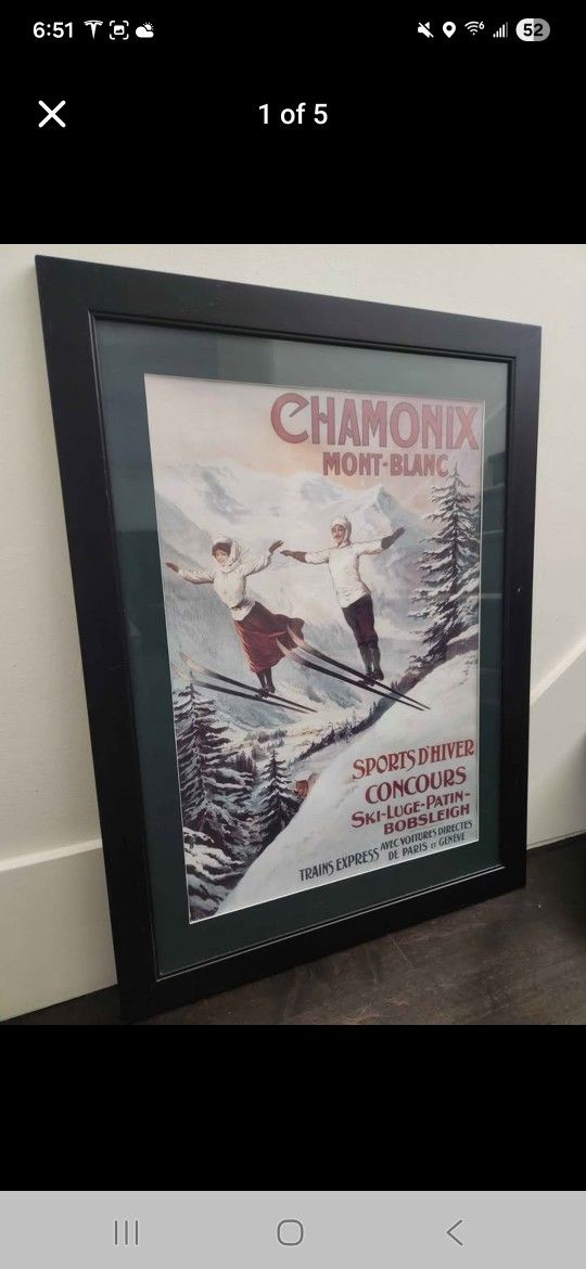 Vintage Chamonix Mont Blanc Winter Sport Ski Travel Poster