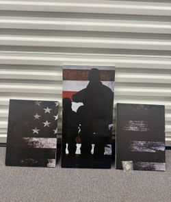 Patriotic Military Wall Art – 3 Canvas Set – American Flag