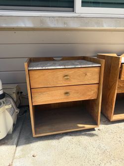 Wood Nightstand with Marble Top and Two Drawers