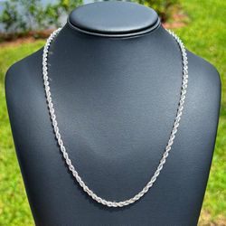 Jewelry 10k solid white gold Rope necklace chain 24.50" 4.00mm width