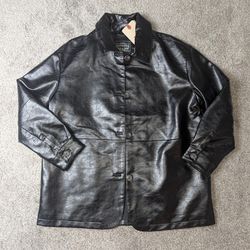 Levi's Black Leather Button Jacket Spread Collar Mid-Length
