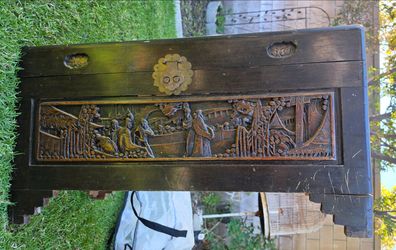 Antique Chinese Carved Wood Trunk Chest