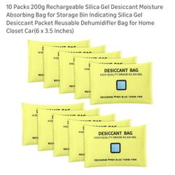 10 Packs 200g Rechargeable Silica Gel Desiccant Moisture Absorbing Bag for Storage Bin Indicating Silica Gel Desiccant Packet Reusable Dehumidifier Ba