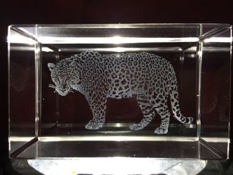 2D Laser Etched Crystal Glass Cube Wild Cat Cheetah African Safari Paperweight