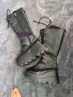 Black Platform Lace-Up Knee-High Boots