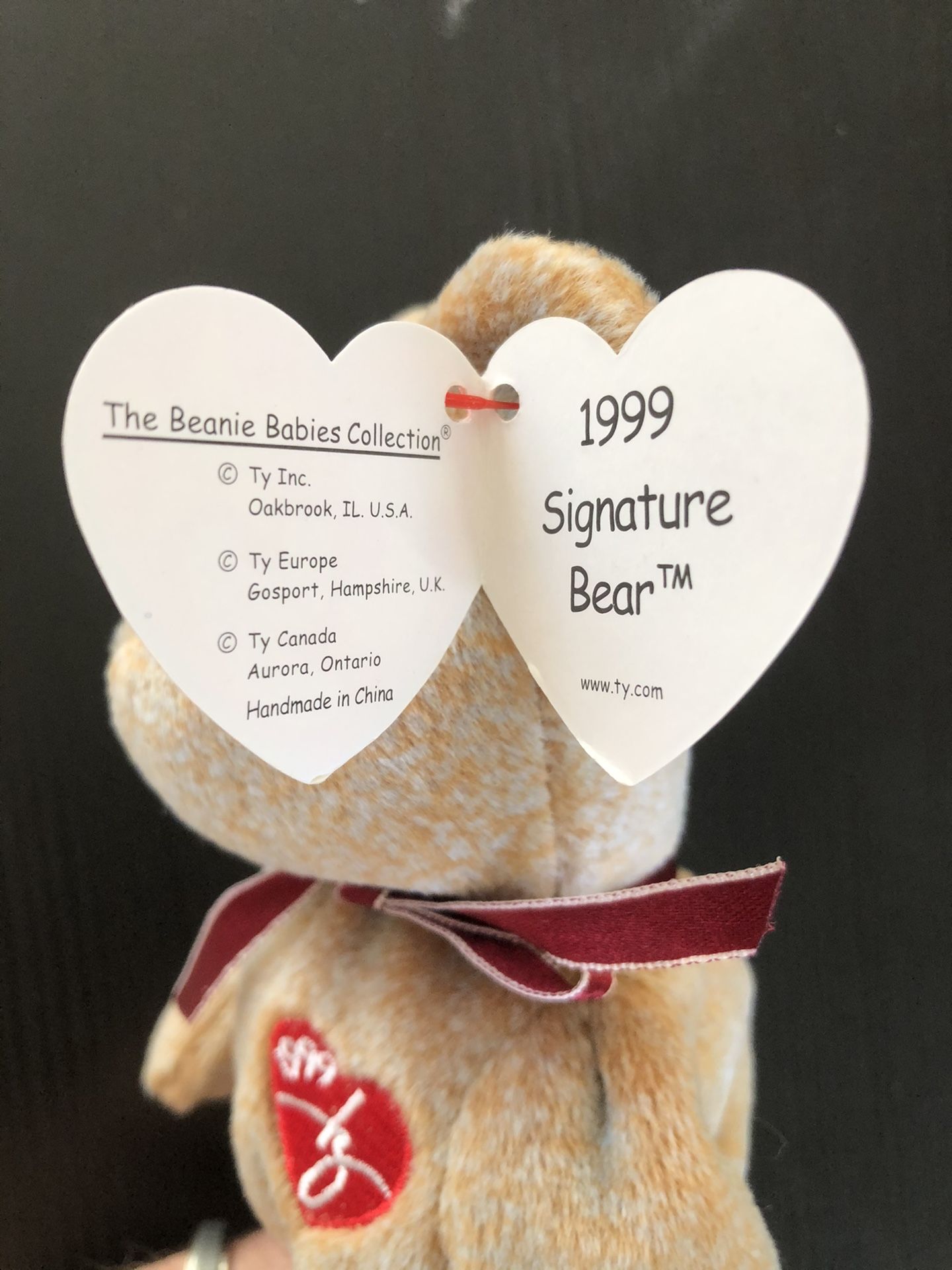 TY Beanie Baby 1999 SIGNATURE TEDDY Bear WITH ERRORS IN TAG ,RARE
