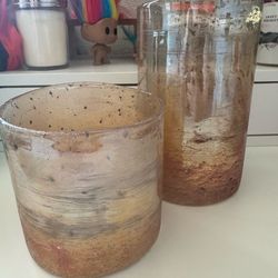 Heavy Glass Amber Color Candle Holders 