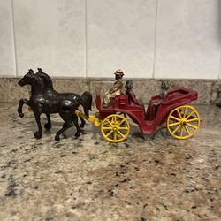 Vintage Cast Iron Horses and Carriage 