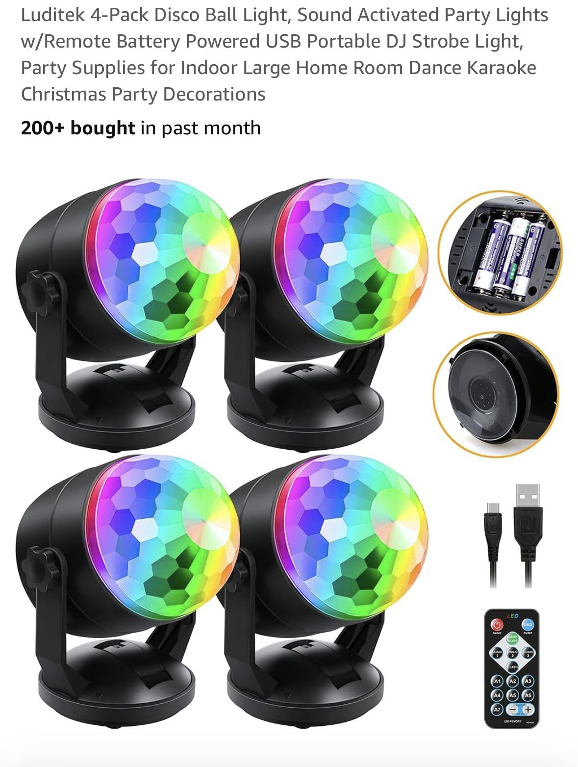 4 Pack Disco Ball Party Lights