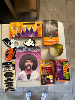 Halloween Decor & Party Bundle - Mini lights, treat bucket, face paint & more