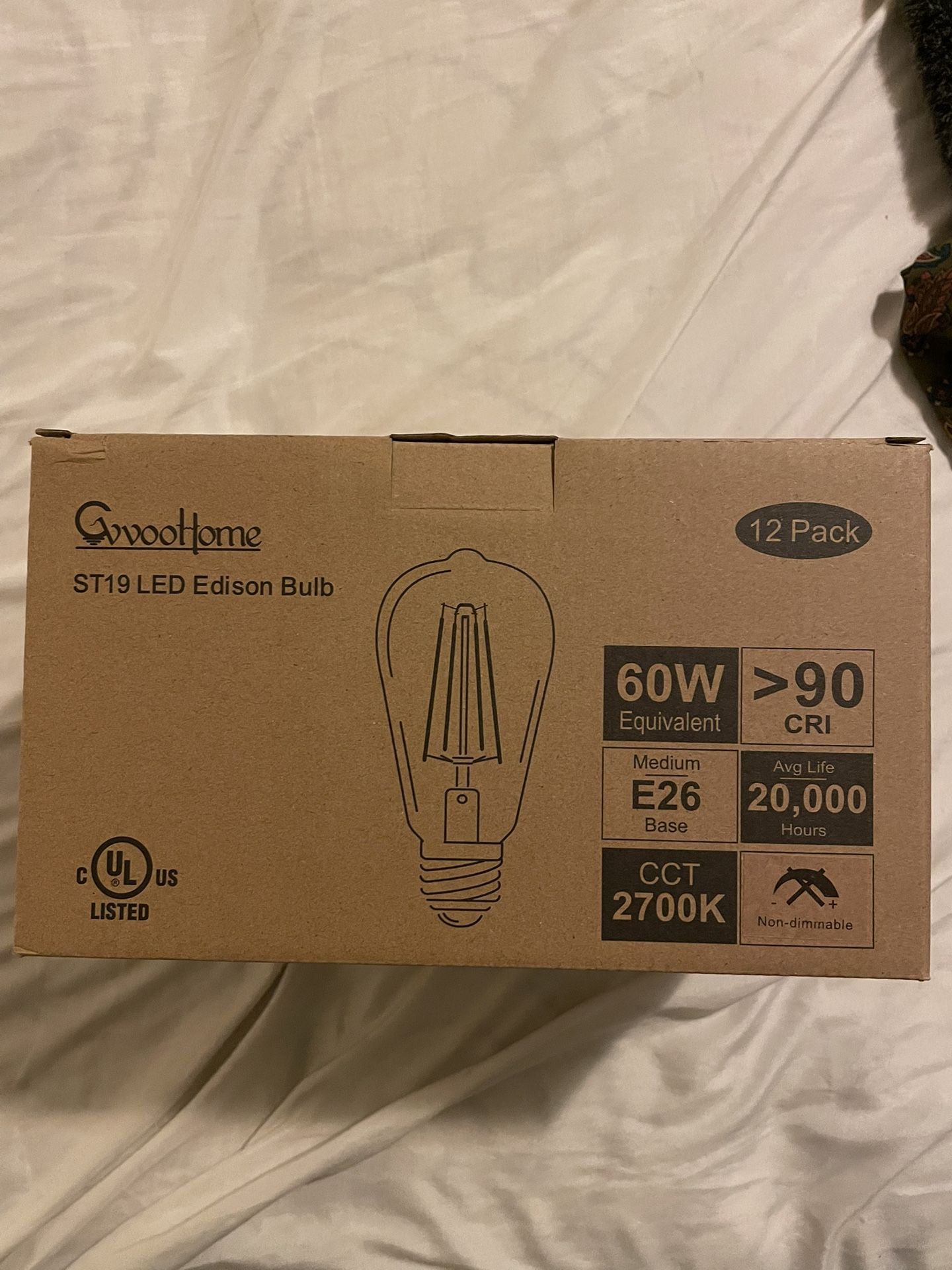 Edison Bulbs, E26 LED Bulb 60 watt Non-Dimmable, Soft White 2700K, ST58 Vintage Light Bulbs, 90+ CRI, 6W 600LM, E26 Medium Base, Clear Glass, 12 Pack