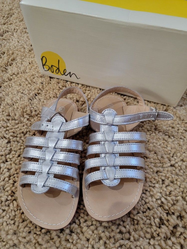Girls Boden Size 8 Leather Silver Sandals Spring Summer
