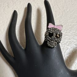Pink Bow Skull Ring - Adjustable 