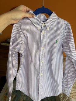 Ralph Lauren Cotton Shirt Boys Purple Striped Long Sleeve Button Classic Size 5