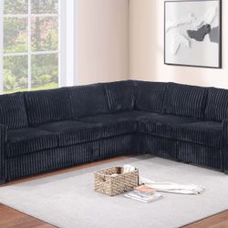 4 PIECE MODULAR SECTIONAL BLACK CORDUROY 