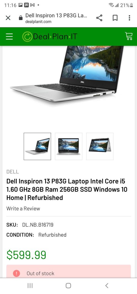 Dell Inspiron 13 P83G Laptop Intel Core i5 1.60 GHz 8GB Ram 256GB SSD Windows 10 Home | Refurbished