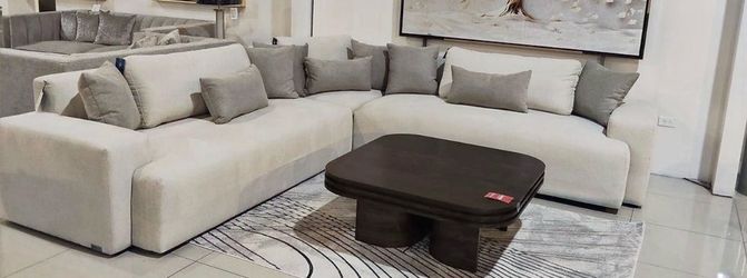 Large L-Shaped Sectional Sofa with Pillows