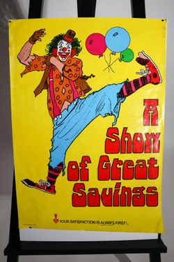 Vintage 1987 Nash Finch Grocery Store Poster Circus Clown Advertising 22x34