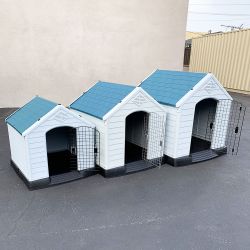 (New) Plastic dog house w/ lock door (medium $80, large $115, x-large $160) all weather cage kennel