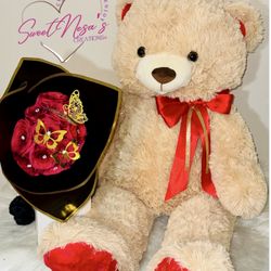 Adorable 41’ inch Teddy Bear 🧸 & Rose Bouquet 🌹
