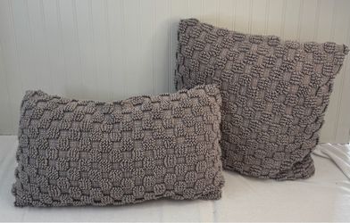Set of 2 Textured Grey Throw Pillows - Covers are washable